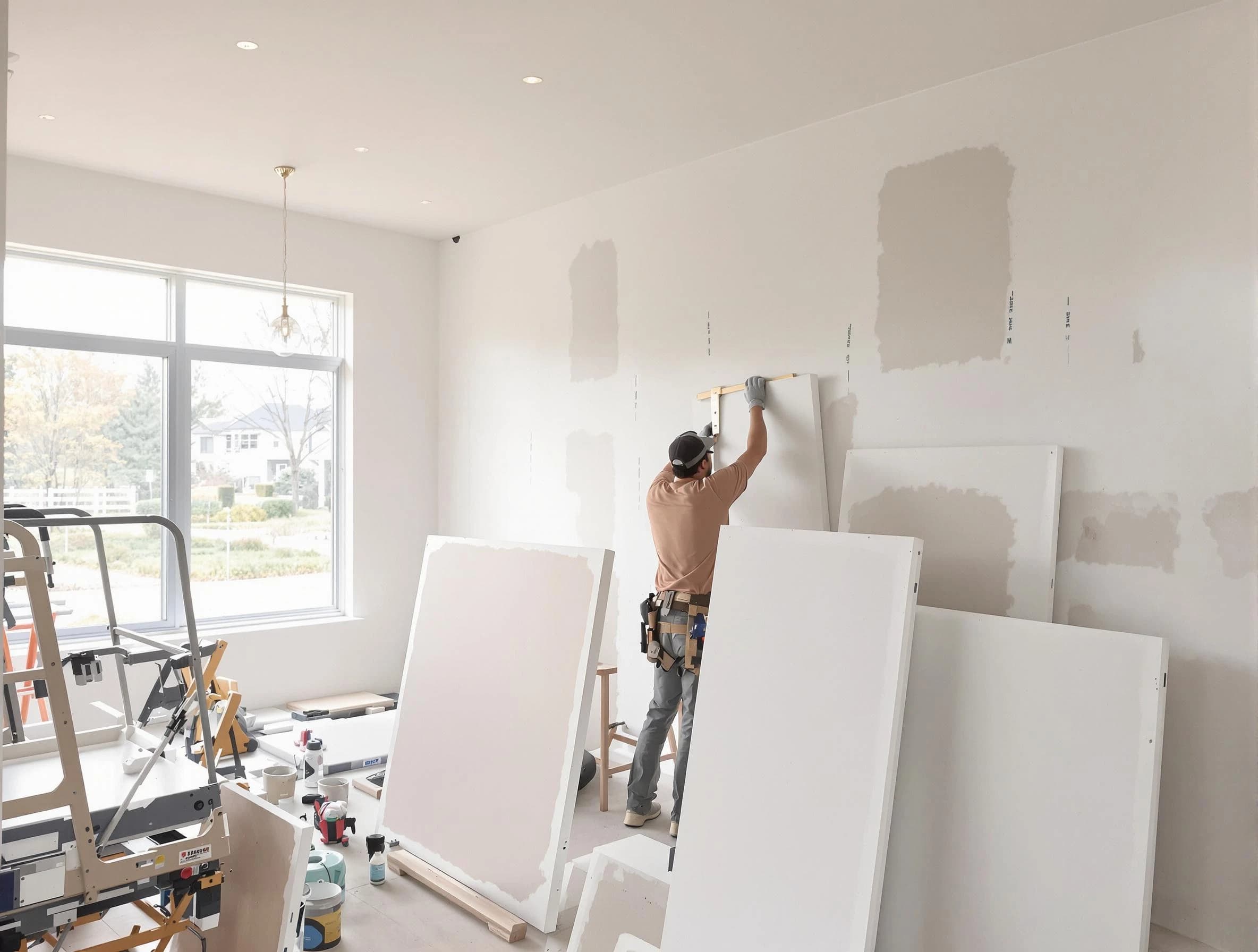 North Royalton House Painters precisely hanging drywall sheets in North Royalton, OH