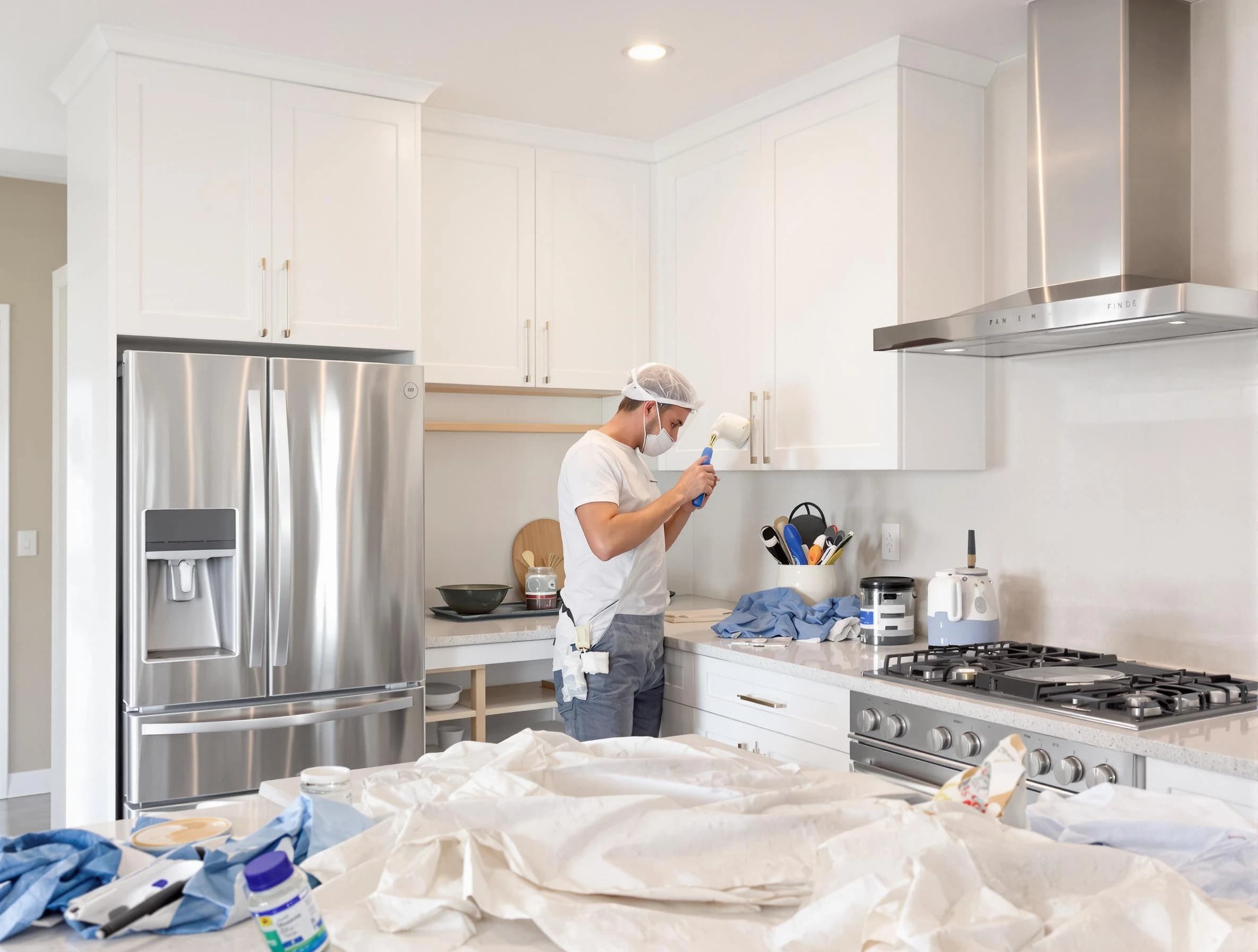 North Royalton House Painters painter applying a fresh coat in a kitchen located in North Royalton, OH